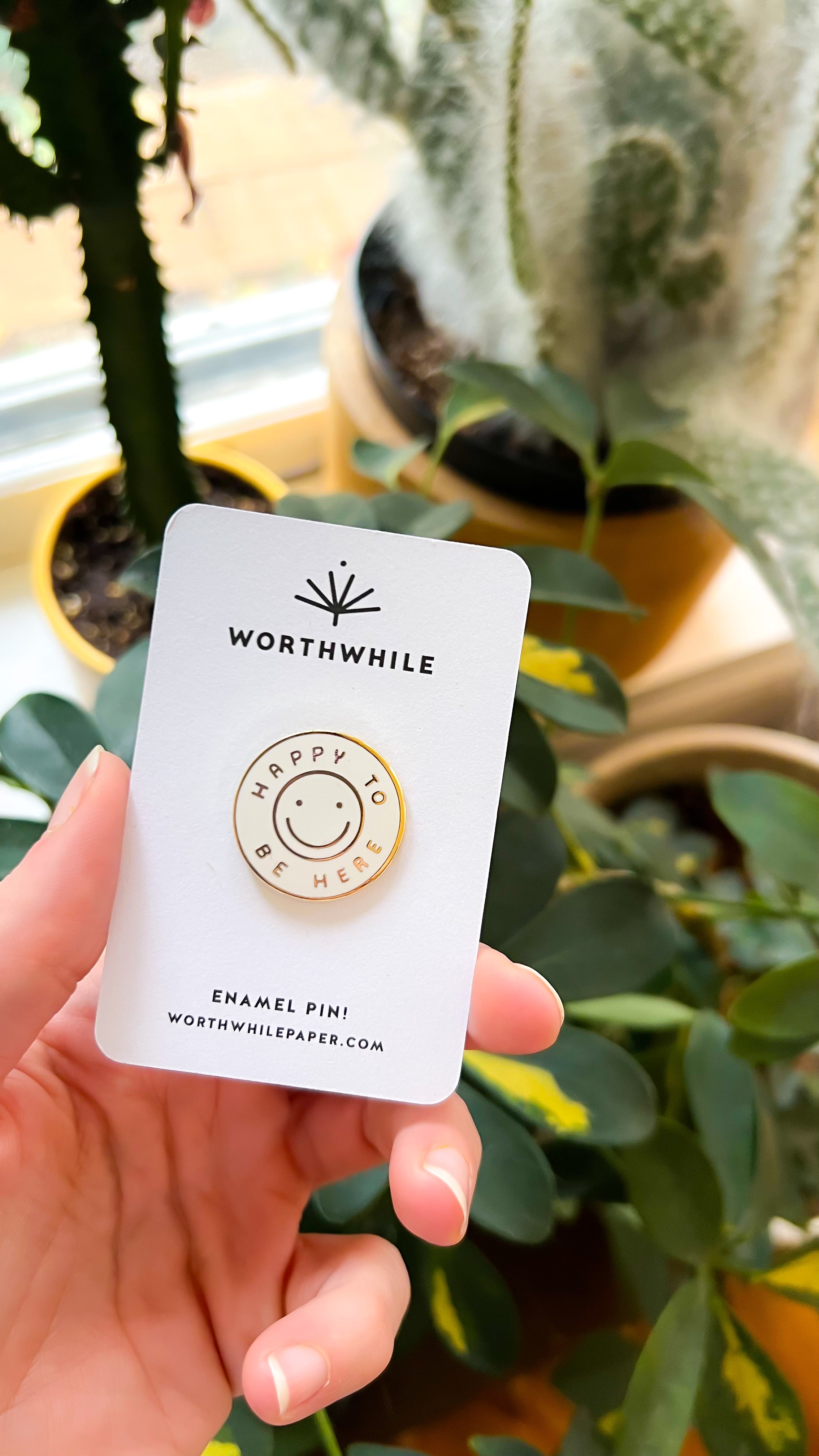 Happy to Be Here • enamel pin cards + gifts Homebody Candle Co