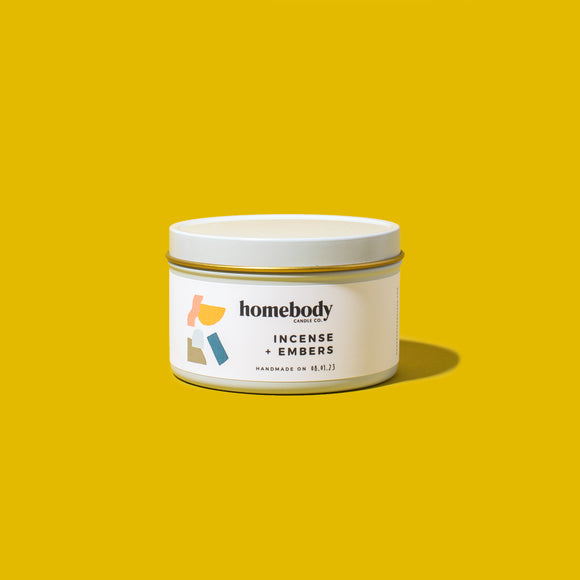 Incense + Embers ✸ fall collection candle tin Homebody Candle Co