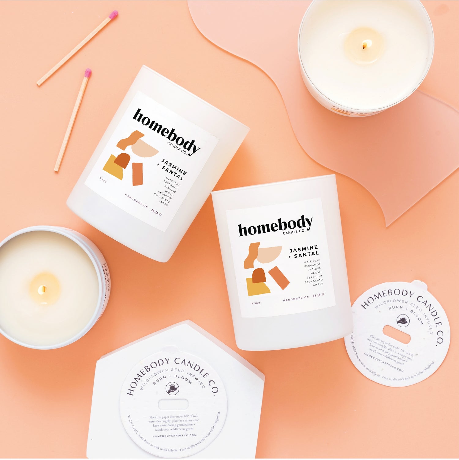 Jasmine + Santal burn + bloom candle Homebody Candle Co