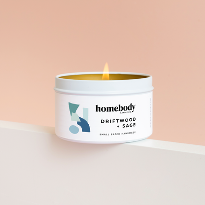 Driftwood + Sage candle tin Homebody Candle Co