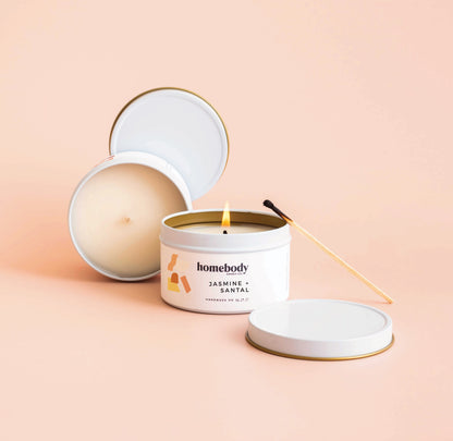 Jasmine + Santal candle tin Homebody Candle Co