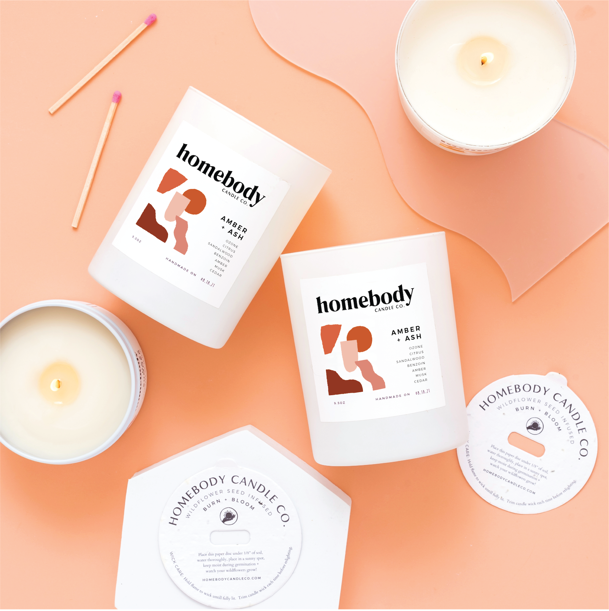 Amber + Ash-Burn + Bloom-burn + bloom candle-Homebody Candle Co.