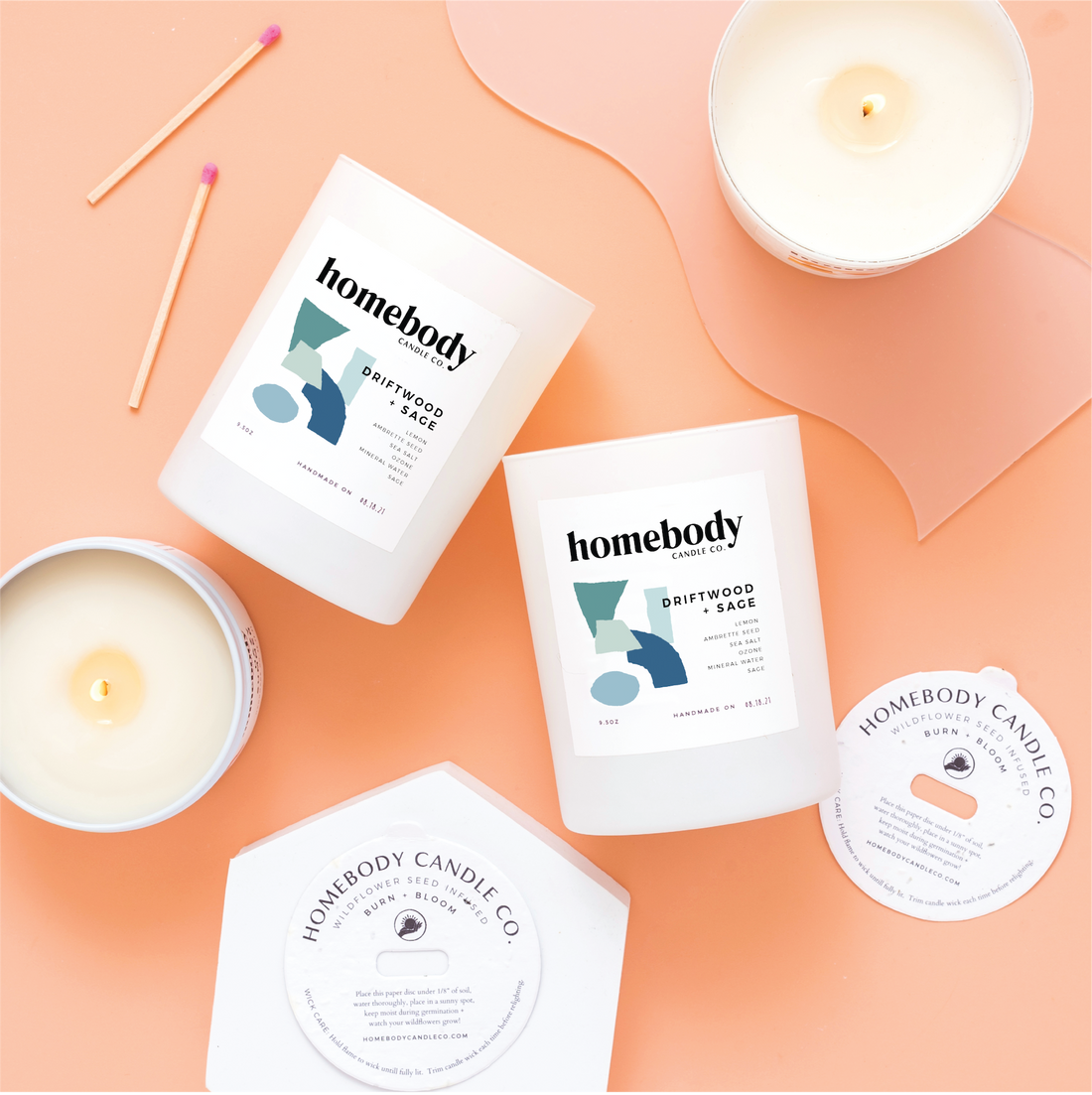 Driftwood + Sage-Burn + Bloom-burn + bloom candle-Homebody Candle Co.