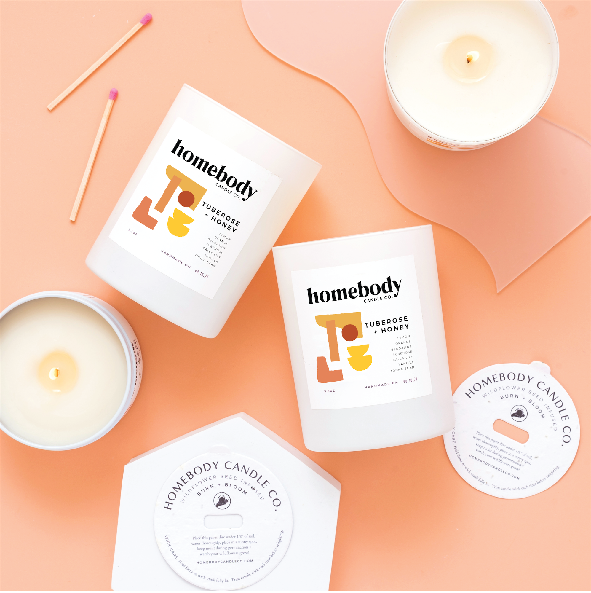 Tuberose + Honey-Burn + Bloom-burn + bloom candle-Homebody Candle Co.